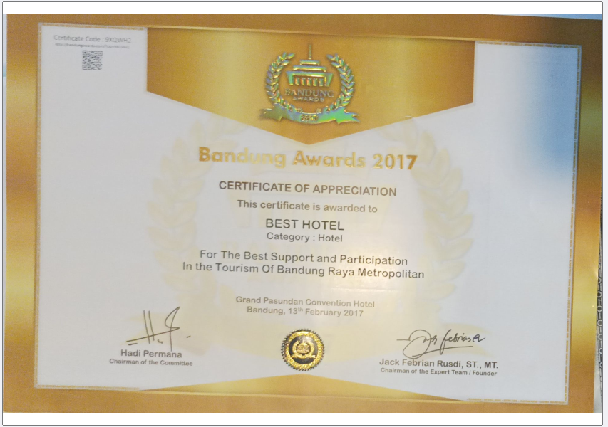 Sertifikat Appreciate Best Hotel