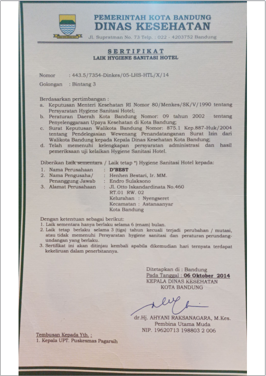 Sertifikat layak hygiene 2014